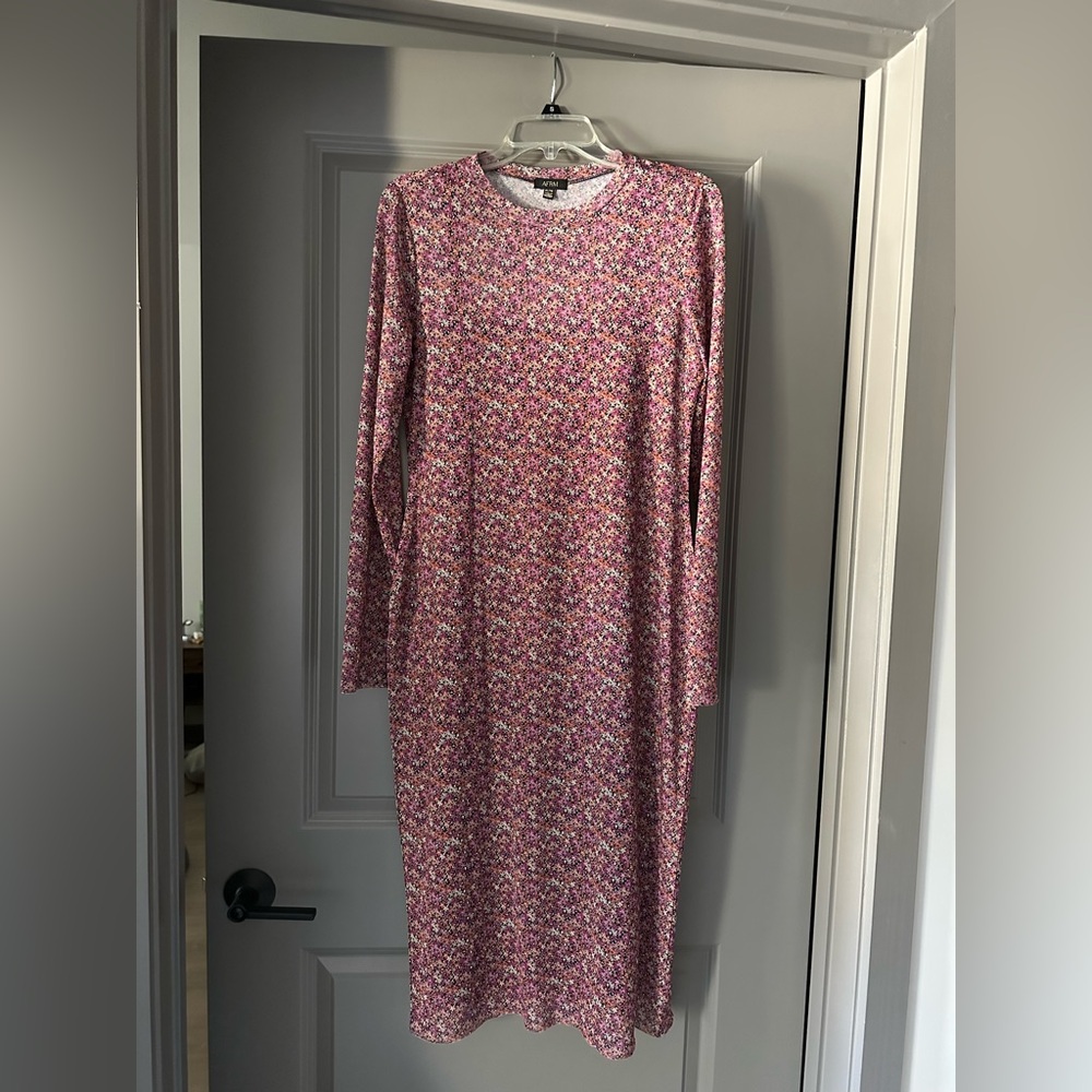 AFRM Mesh Pink Floral Long Sleeve Midi Dress XL